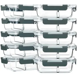 10-Pack,30 Oz Glass Meal Prep Containers 2 Compartments Airtight Lunch Bento Boxes with Lids, Glass Food Storage Containers, Microwave, Oven, Freezer, Dishwasher