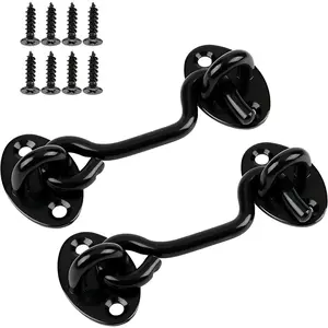 2 Pack 6'' Door Latch Door Lock Hardware 6'' Hook and Eye Gate Latch Easy Lock for Barn Door Black Sliding Door Lock with Screws for Window Cabin Hooks