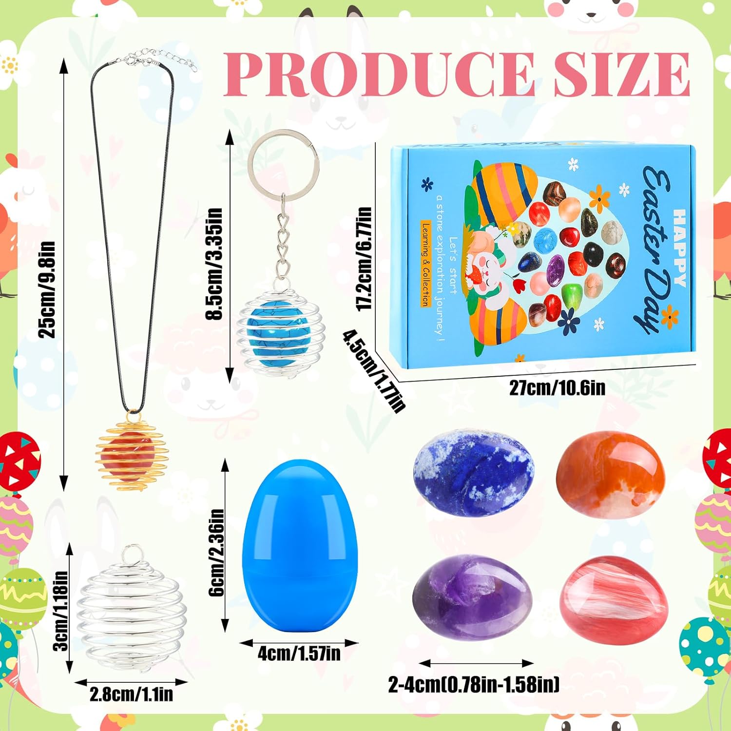 18-Pack Gemstone Prefilled Easter Eggs – Natural Crystals & Mineral Rocks with Necklace & Keychain, Easter Basket Stuffers, Party Favors, Egg Hunt Gifts for Kids