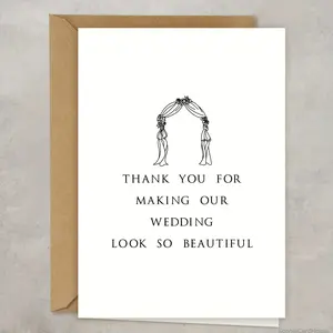 Personalized Wedding Thank You Card, Elegant Entertaining Thank You Note, Includes Envelope, Special Wedding Day Stationery, English