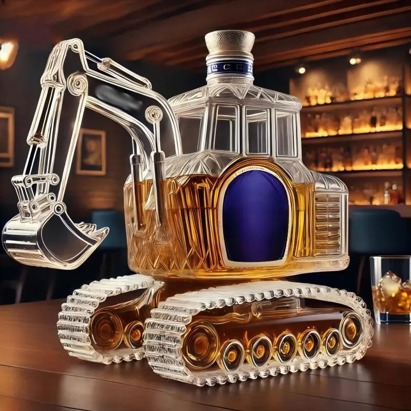 Excavator-Shaped Glass Decanter - Construction Theme Home Bar Decoration, Unique Shape Glass Body Beverage Accessory, Gift for Whiskey Enthusiasts