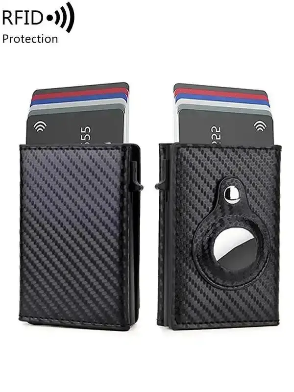 Men's Blocking Minimalist Wallet, Aluminum Automatic Pop-up Trifold Card Holder, Carbon Fiber Anti-theft Coin Pocket with Id Window, Birthday Gift, pocket friendly, trendy pick, trendy design, everyday carry