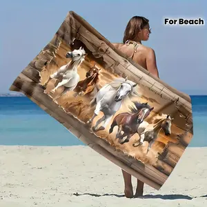 1pc Horse Pattern Beach Towel, Suitable for Outdoor Beaches, Swimming Pools by The Sea, Bathroom Additions, And Multi-Purpose Camping Travel Beach Towel