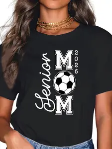 100% Cotton Unisex Senior Mom 2026 Soccer Mommy Class of 2026 Graduation Mom T-Shirt Graphic Printed Casual Round Neck T shirt