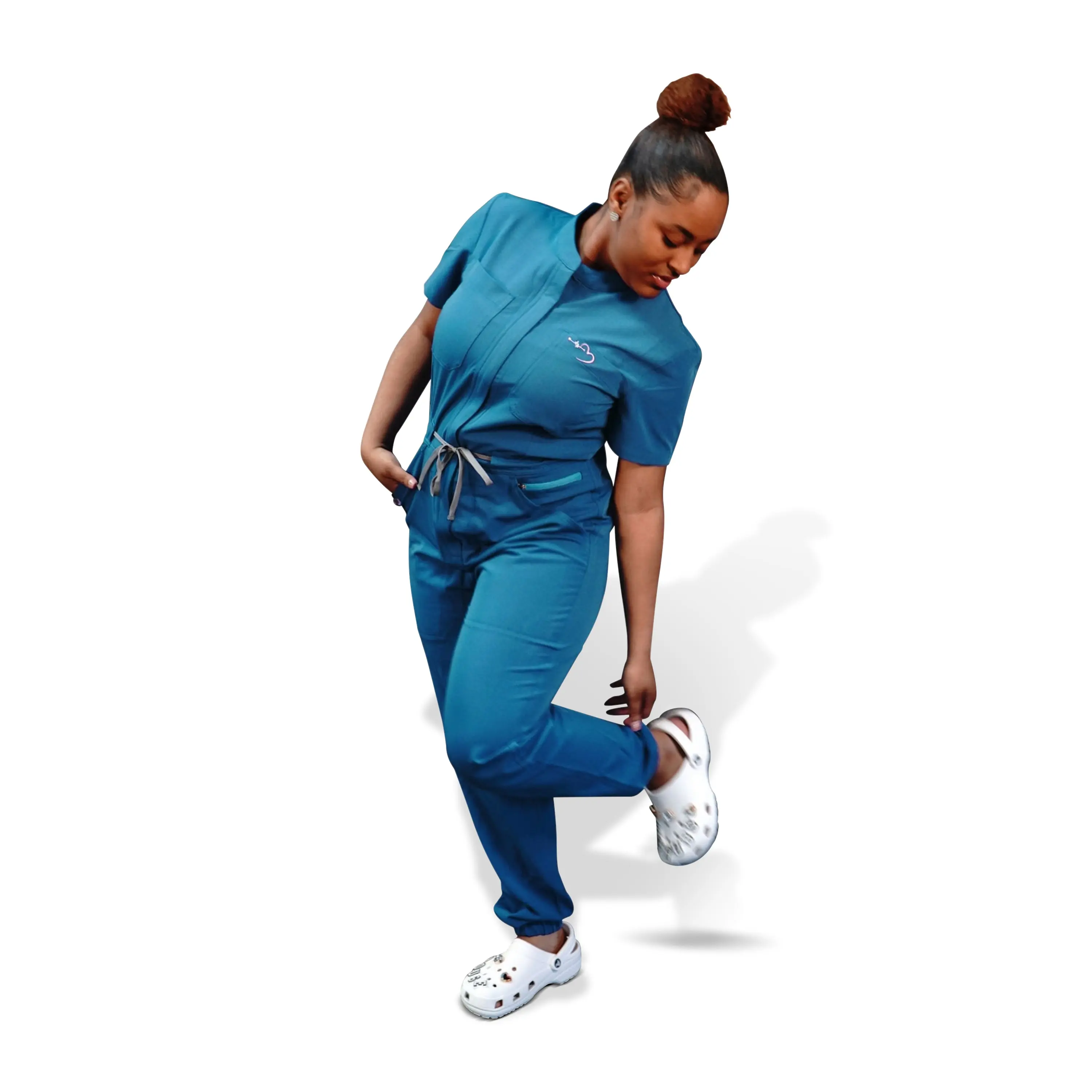 House Of Scrubs Teal Scrubs Romper for Women - Stylish Short Sleeve Summer Uniform with Polyester Spandex & Rayon Blend for Healthcare Professionals - Womenswear