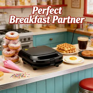 Doughnut maker, 1000W detachable dessert toaster, electric non stick double-sided walnut cake maker with cold touch handle