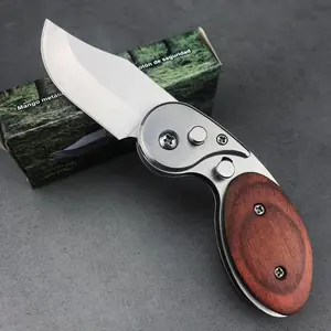 Mini Folding Pocket Knife – 2" 5CR13MOV Blade, Wooden Handle with Pocket Clip, For Camping, Hiking, Survival, PIPCool Gift for Men & Women