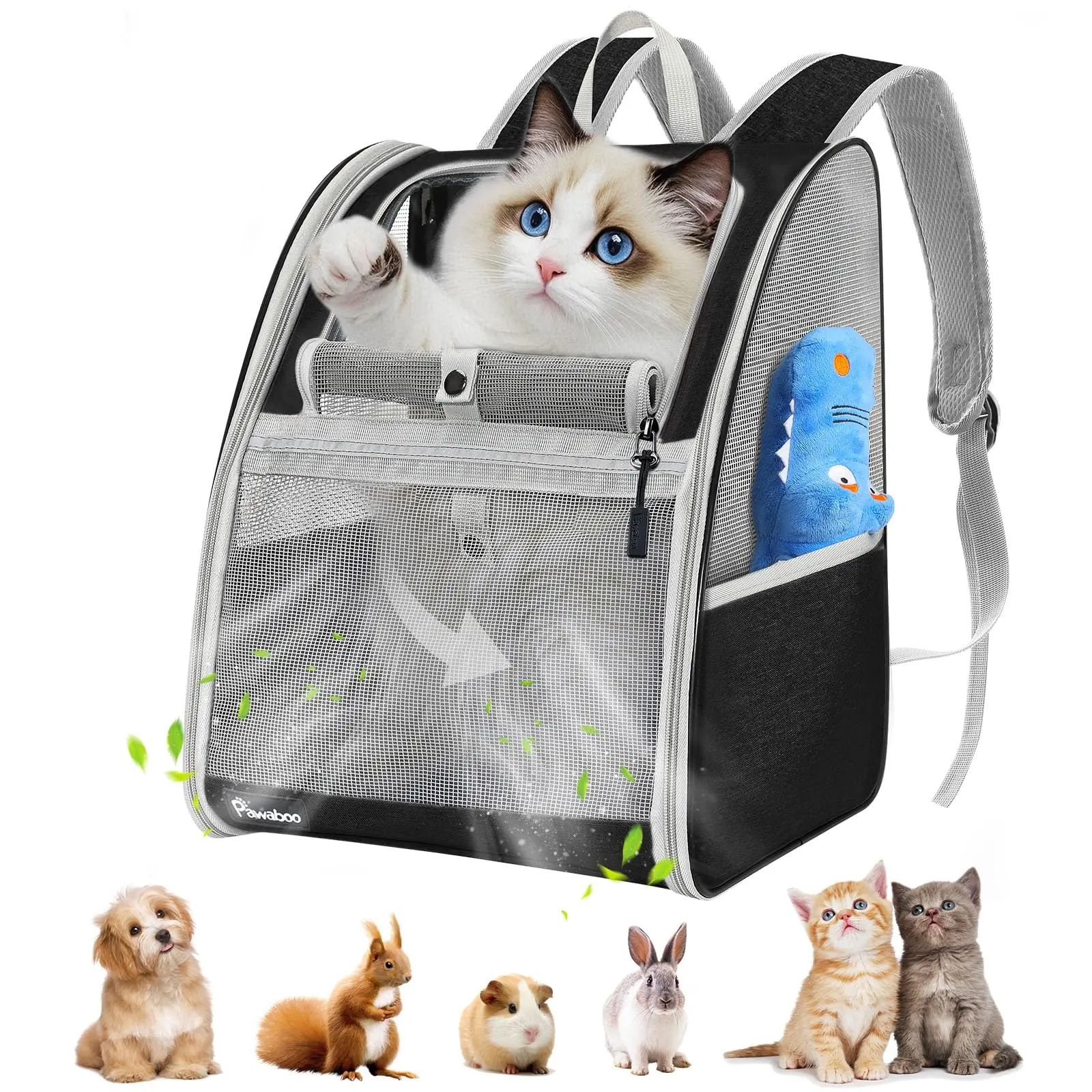 Pawaboo Large Cat Carrier Backpack, Small Dog Carrier Backpack for Small Medium Cats & Puppies, Fully Ventilated Upgraded Steel Frame Bubble Cat Carrier for Hiking Travel Cycling - Pink (up to 22lbs)