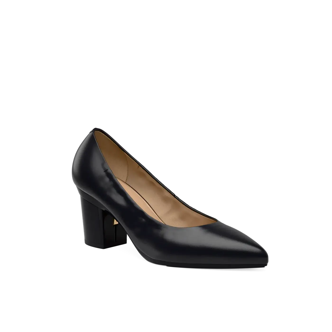 Triangle Toe Pump - Coal Leather 3" Block