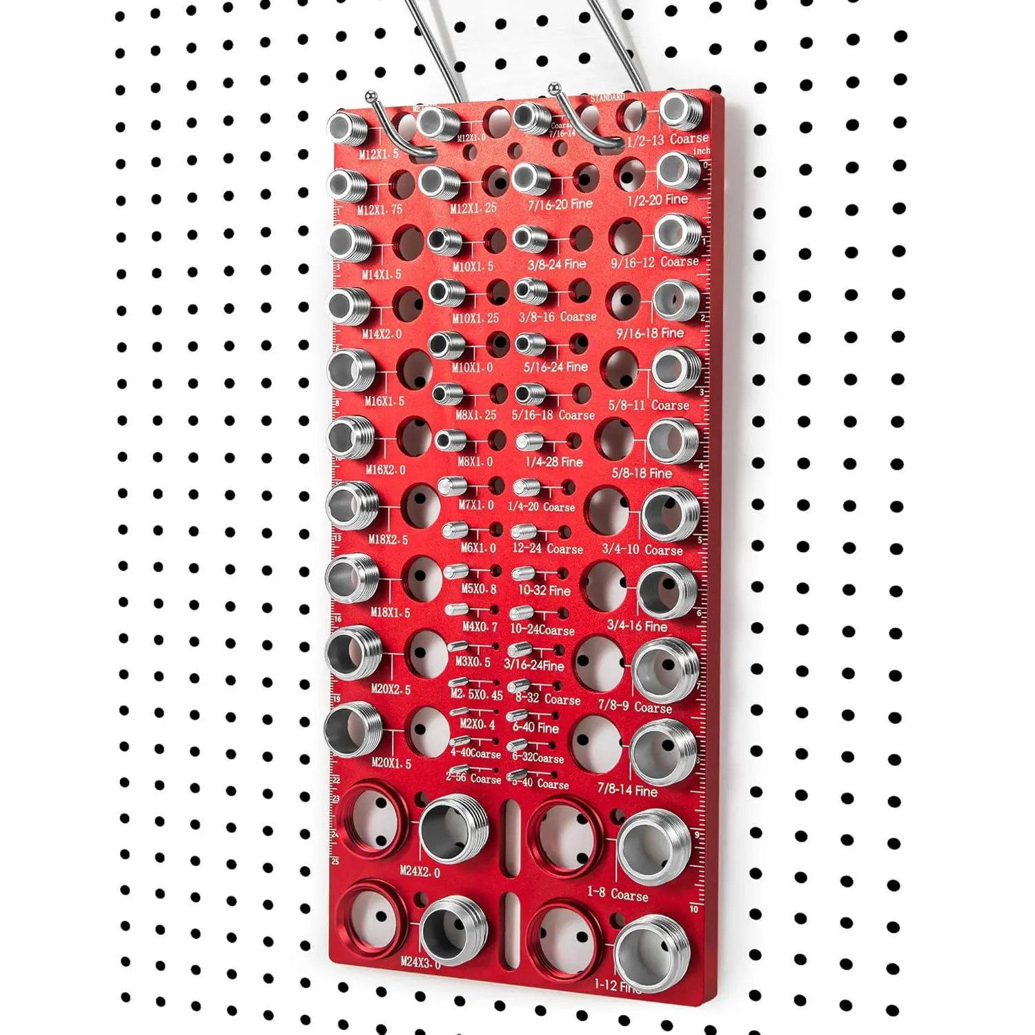 56 Thread Checker,  30 Standard and 26 Metric nut and Bolt Thread Gauge, SAE & Metric Bolt Size Finder for Bolt Gauge Measuring, Wall-mountable Bolt Thread identifier Tool with Inch & CM Ruler