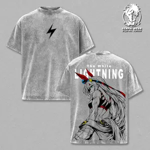 Tamamo Cross T-Shirt – Uma Musume Vintage Washed Oversized Graphic Tee, Double Printed Anime Streetwear, Heavyweight Cotton Unisex Top, White Lightning Design Shirt, Retro Racing Girl Aesthetic, Gift for Anime Fans