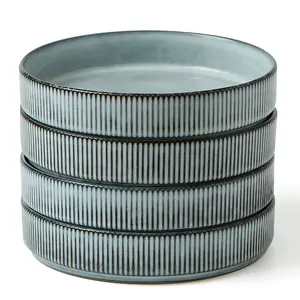 Famiware Star 8.25'' Stoneware Large Pasta Bowl (Set of 4) Tableware, Smoky Blue