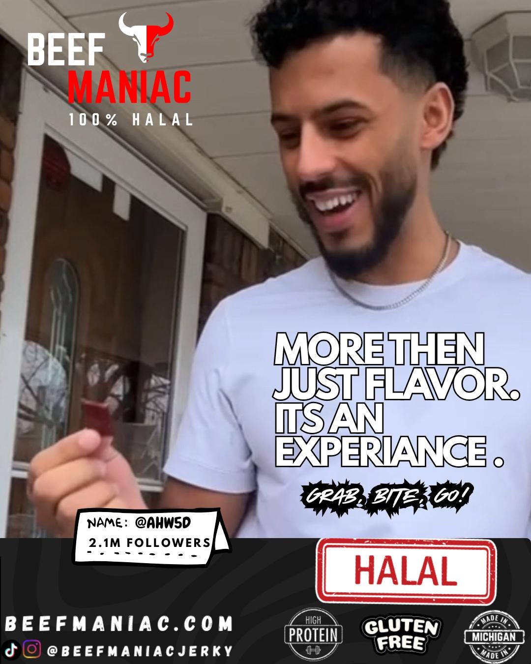 Halal Beef Jerky Dozen Combo by Beef Maniac | Natural Hardwood Smoked Premium Jerky Made in Michigan