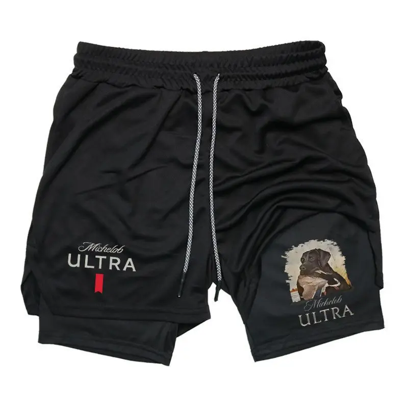 Michelob Ultra Dog Outdoor Print 2 in 1 Shorts Sweat Shorts for Men Drawstring Waist Streetwear Style Summer Outfits Men Shorts Guys Gifts