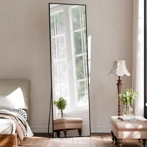 YVANLA 59"x16" Rectangular Full Length Mirror Aluminum Frame Floor Mirror with Aluminum Frame, Black