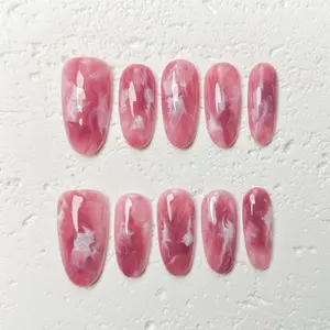 [Velvet Storm] Medium Oval Handmade Press on Nails, Fake Nails with Nail tool kit with Jelly Stickers, Reusable, Durable