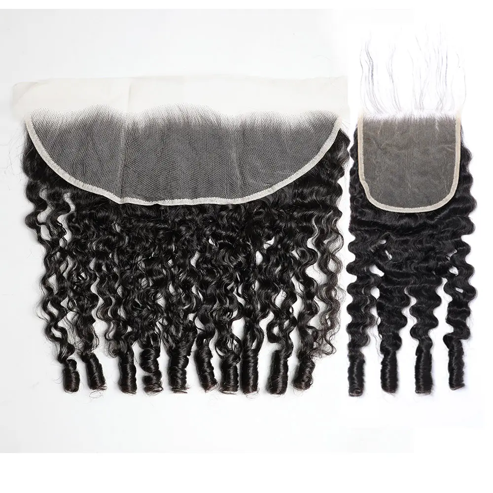 Burmese Curly 13x4 Lace Frontal Closure Only 5x5 HD Transparent 100% Virgin Human Hair Water Wave Deep Wave Pre Plucked Natural Black Free Part Extensions burmese  curly  bundles