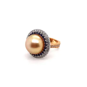 Pearl, Sapphire & Diamond Ring – 18k Rose Gold