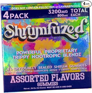 Shrumfuzed Proprietary Nootropic Gummy | Lion's Mane, Reishi, Chaga, and Cordycep Nootropic Mushroom Blend (4, Assorted)
