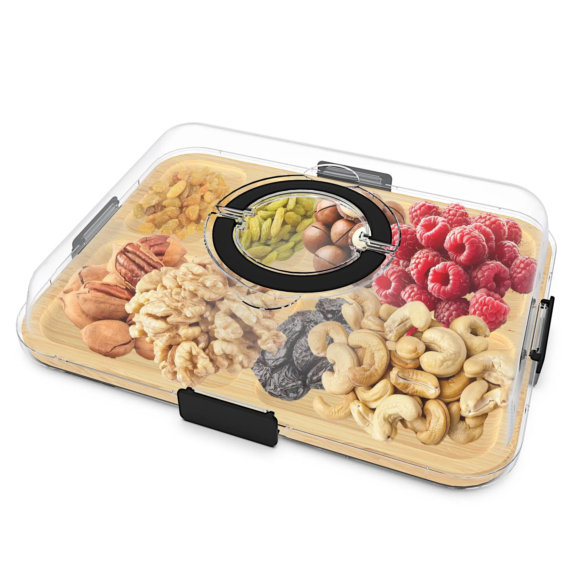 Charcuterie Board With Clear Lid And Handle 6 Compartments Boxes For Picnics & Entertaining Travel Portable Cheese Boards Snacks& Fruit (black)