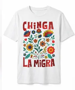 Vibrant Mexican Folk Art T-Shirt: "Chinga La Migra" Otomi Style Floral Graphic Tee