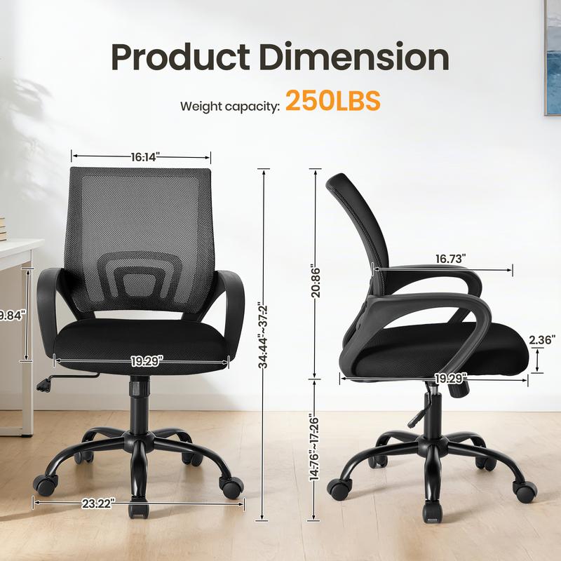Ergonomic Office Chair with Rocking Mode, Lumbar Support, Height Adjustable, Mesh Back, Quiet Casters for Home Office & Gaming