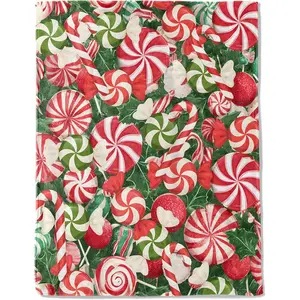 1pc Christmas decorative blanket, red and green candy cane and mint print casual blanket, soft flannel winter blanket, suitable for sofa beds and holiday homes, Christmas gift.