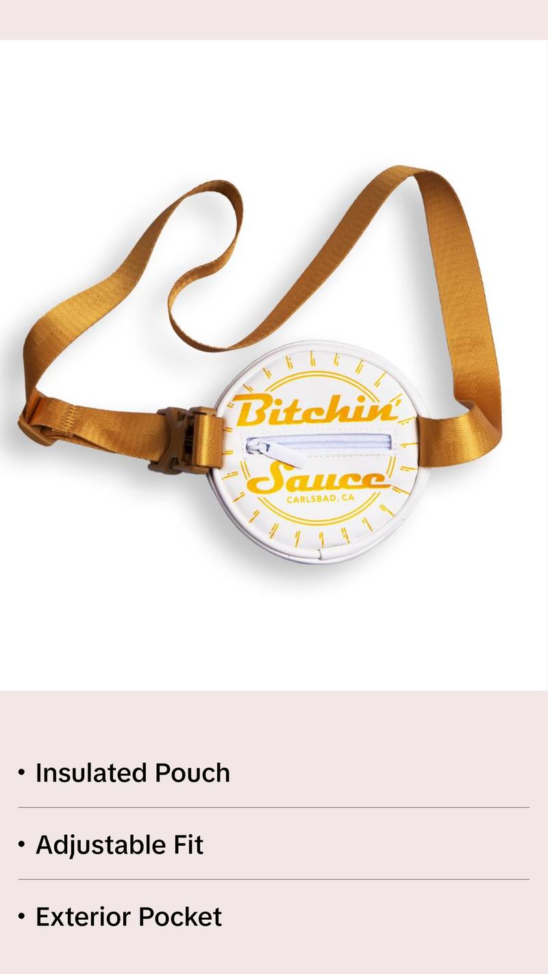 Bitchin' Original Sauce Tub Fanny Pack - Insulated Pouch & Adjustable Waistband - Graphic Design - Snack Size - Gold Colorway