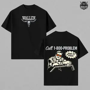 Wallen Call 1-800-Problem Graphic T Shirt, Vintage Acid Washed Oversized Tee, Country Music Streetwear Heavy Cotton Unisex Top, Whiskey Nights Aesthetic Western Style Shirt, 2026 Tour Fan Gift