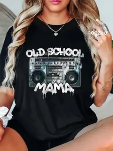 100% Cotton Unisex Old School Mama, Throwback 80s 90s Boombox Graffiti T-Shirt Casual Top