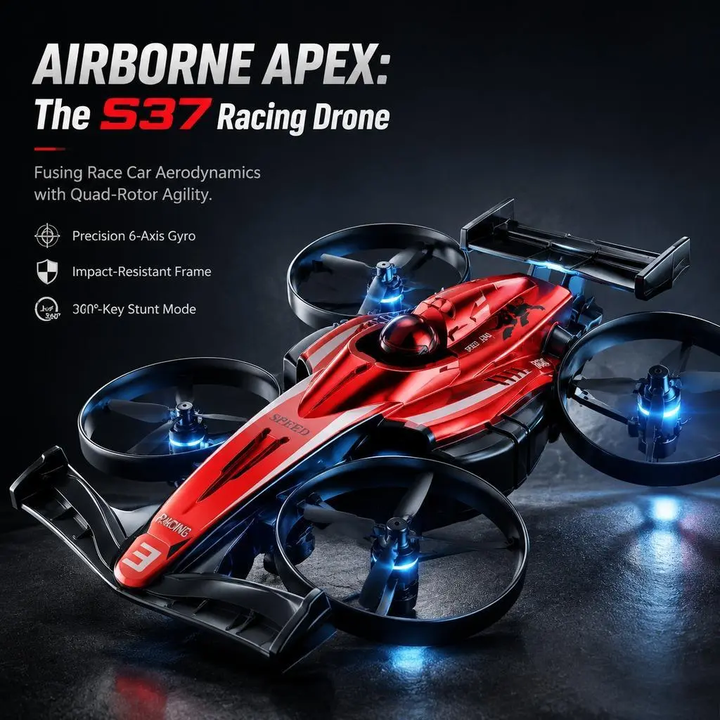 Gravity Slide Light-Up Drone ToyS37 RC Drone Racing Aircraft Toy, Remote Control Flying Car Quadcopter for Kids, Cool Airplane Toy Gift for Boys and Girls