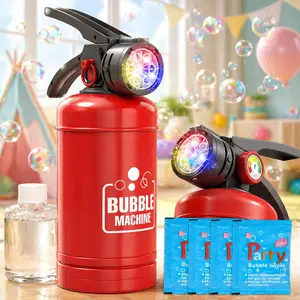 Fire Extinguisher Bubble Machine Toy for Kids, LED Automatic Bubble Blower with Bubble Solution, Light-Up Outdoor Summer Toy