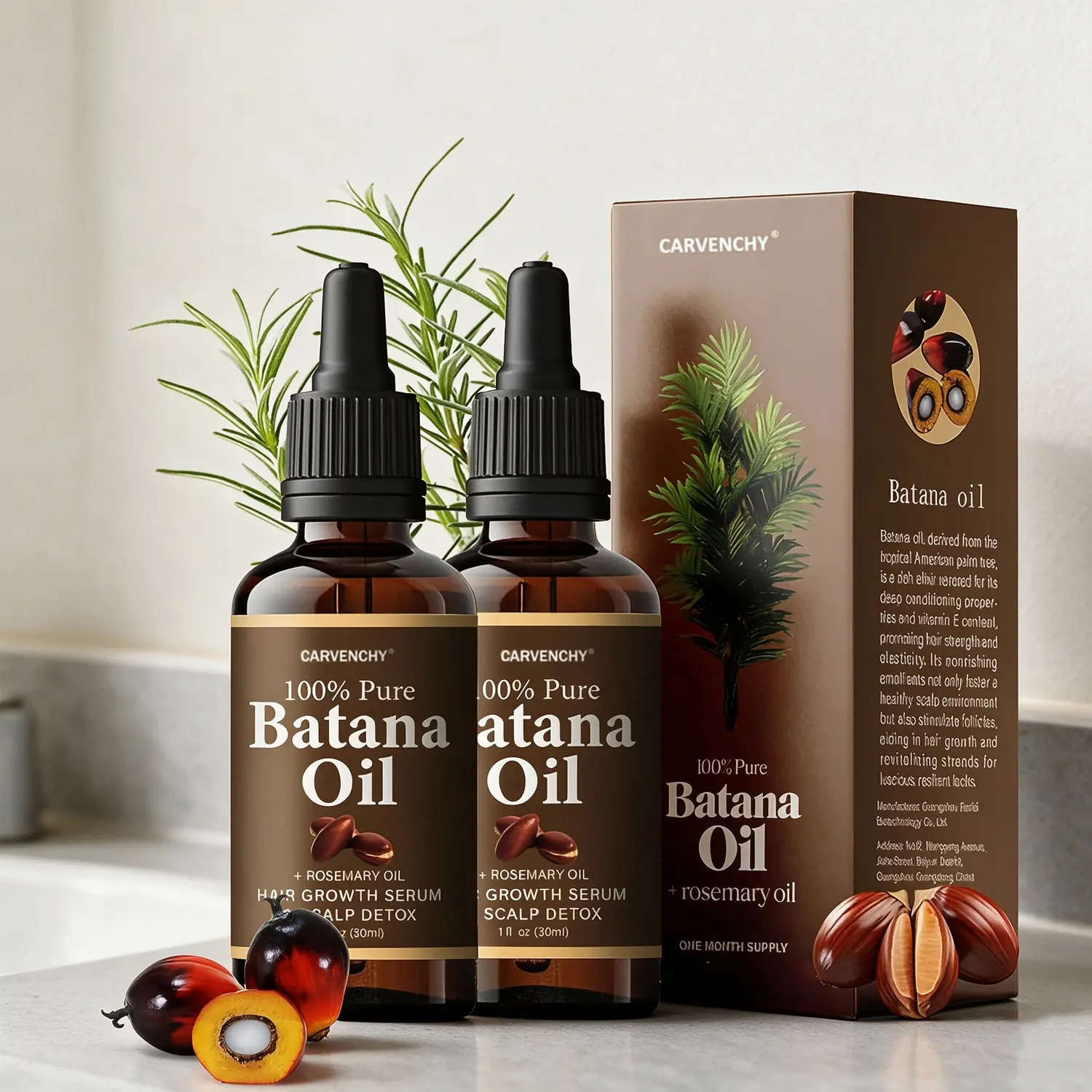 1-2 PCS Pure Batana & Rosemary Oil, Scalp Detox & Strengthening Serum for Visibly Thicker, Healthier Locks (Suitable for All Hair Types)
