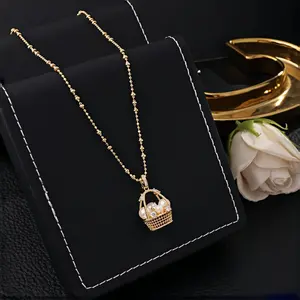 【BEST MATCH ADD】BrainStone Magic Pearl Flower Basket Pendant Choker Necklace | 14k Gold Plated Adjustable 14-16" | Hypoallergenic Alloy | Perfect for Special Occasions & Everyday Style