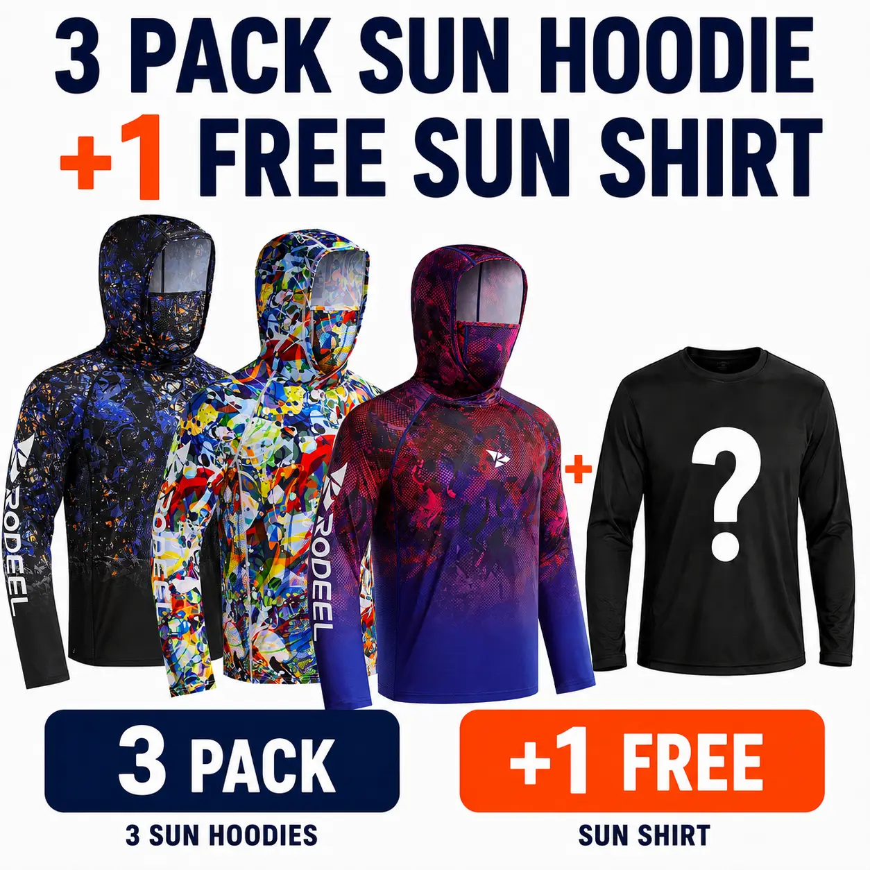 【RODEEL】915 Sun Hoodie Shirts w/ Mask Neck Gaiter Men UPF 50+ UV Protection Long Sleeve Lightweight Quick Dry Moisture Wicking Breathable Athletic Activewear for Outdoor Fishing Boating Hiking Construction Roofing Landscaping SummerWins