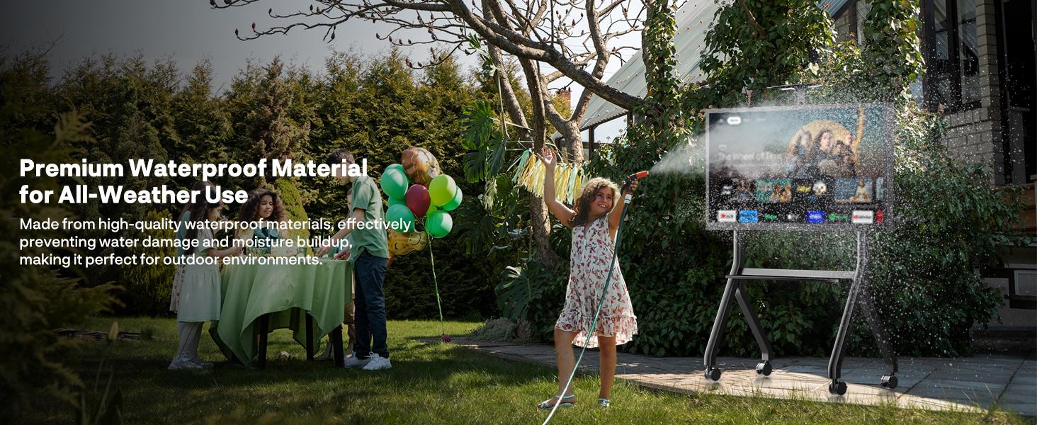 SYLVOX Outdoor TV Y-Type Rolling TV Cart Stand for 43-55 Inch TVs – Waterproof, Heavy-Duty Alloy Steel, 360° Locking Wheels, Adjustable Height & Shelf, VESA 100x100-700x500mm (Max 80kg/176lbs)