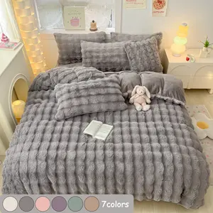 Luxury Faux Rabbit Fur Bedding Set, Cozy Warm All Season Duvet Cover with Pillowcases, Elegant Solid Color Home Decor for Bedroom, Living Room, and Dorm, Soft Bedding Sets