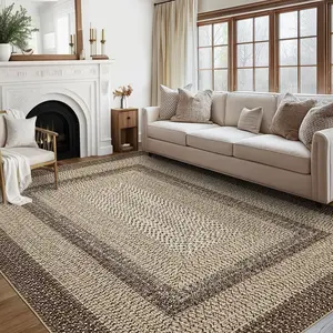 GARVEE Imitation Braided Collection 10x13 Area Rug for Living Room - Large, Washable, Non-Slip Rubber Backing, Non-Shedding, Stain Resistant, Thin Foldable Carpet in Brown/Natural