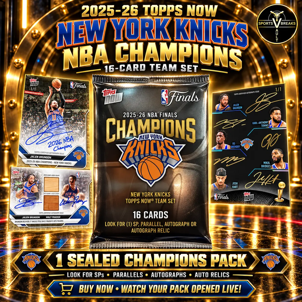 SEALED - 2026 NBA champions – New York Knicks – NBA tops now 16 card team set - look for autographs, dual autograph relics, and Quad autographs along with so many other variation short prints.