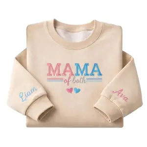 Mama of Both Embroidered Crewneck , Kids Names on Sleeve Gift