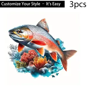 3pcs Heat Transfer Stickers, HD Fish Design, Tear-Resistant DIY Iron-On Patches, Durable Plastic for T-Shirts & Pillows - Multi-Color, Washable, Waterproof, Fade-Resistant Vinyl Decals for