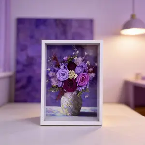 Purple Preserved Rose Flower Frame, crafted with real preserved blooms and an art-gallery-level aesthetic design. No watering, no wilting—perfect for home decor and Valentine’s Day gifting.