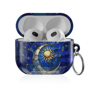 Mystical Celestial Sun & Moon Case for AirPods  - Stained Glass Astrology Protective Cover - Scratch Resistant Witchy Aesthetic with Keychain