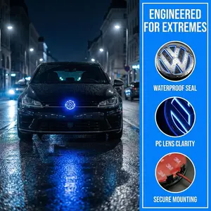 VW LED Logo Light for Volkswagen Golf Jetta Passat CC Polo | 4D/5D Glowing Front Grille Rear Badge Emblem | 11cm Car Atmosphere Decorative Lamp | Car Modification Accessories Tube Tail Lights Tacoma Roof Top Strobe Bar with RGB Smoked Lens Ford F150