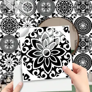 10 Piece Vinyl Decal Tiles, Mandala Pattern, Self-Adhesive, Removable, Waterproof, for Kitchen, Bathroom, Desk, Furniture Decor
