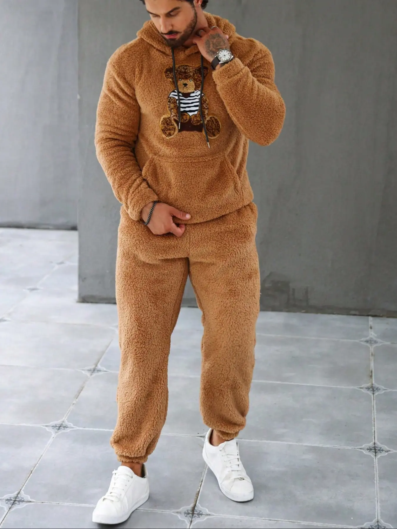 Men's Round Neck Pullover Furry Paw Hoodie, Printed Design Long Sleeve Sweatshirt, Perfect Gift for Friends Husband Boyfriend