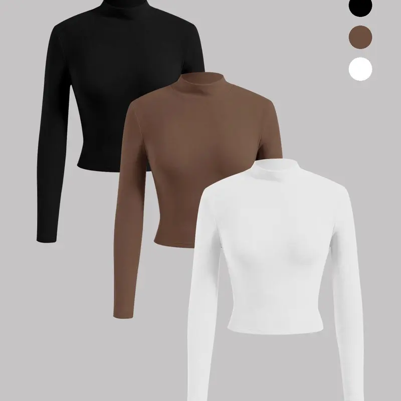 Women's Fall & Winter Knit Long Sleeve Top, Slim-Fitting Casual Fashion, Thickened Warm Fabric, 3-Pack, Knitwear