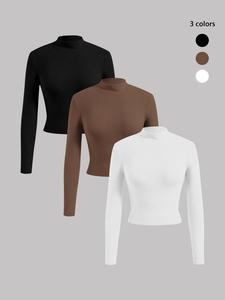 women's solid mock neck thermal tee, casual basic long sleeve t-shirt for fall & winter, t shirts for women, warm tee, women's top for daily wear