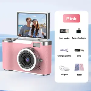 Foldable Screen Student Camera 1080P High Definition Retro CCD Card Machine Entry-level Digital Camera with Built-in Games Filter Functions Mini USB Rechargeable Pink 4K Camera