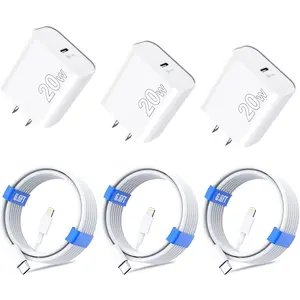 For iPhone Charger,3-Pack 20W PD USB C Wall Charger Block with 6.6ft USB C to Lightning Cable Compatible with iPhone 14 Pro Max/Pro/Plus/Mini/iPad & More